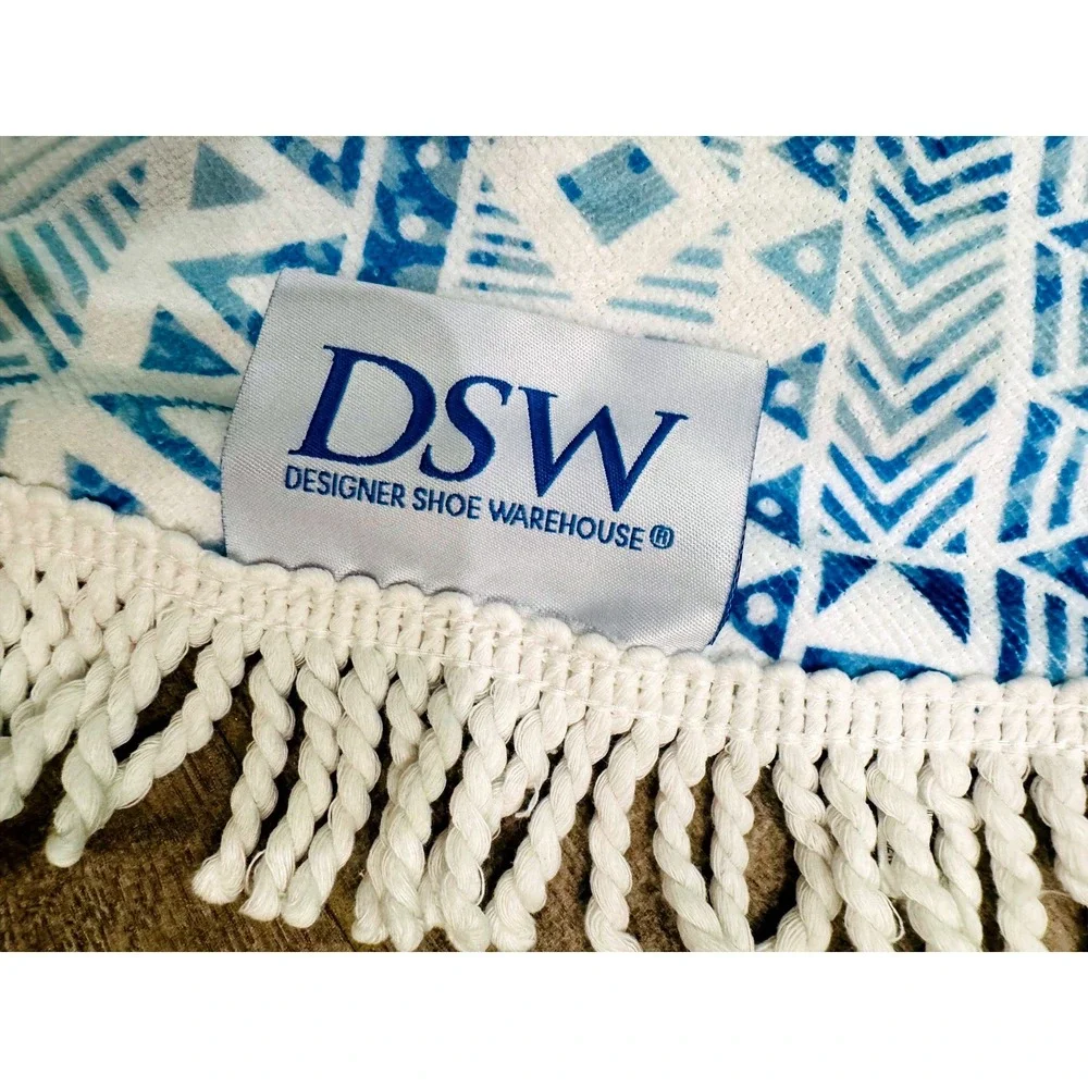 DSW Round Beach Towel Blue Geometric Mandala Fringe 60